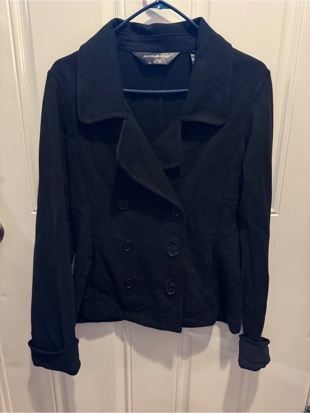 Norma Kamali Black Double-Breasted Pea Coat